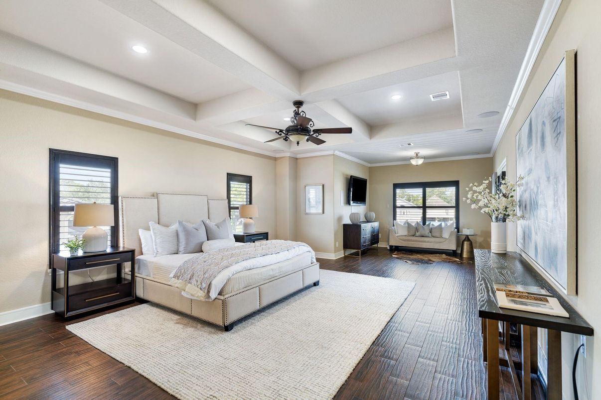 Bedroom, Interior, Recessed Lighting, Wood Texture Flooring