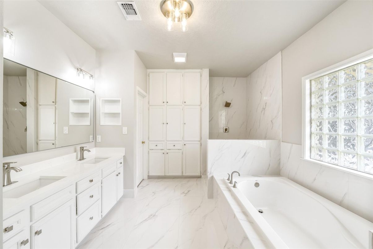 Bathroom, Dual Sink Vanities, Interior, Marble, Marble Walls