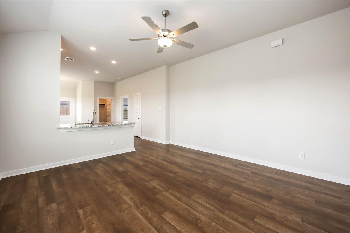Empty room, Interior, Recessed Lighting, Wood Texture Flooring