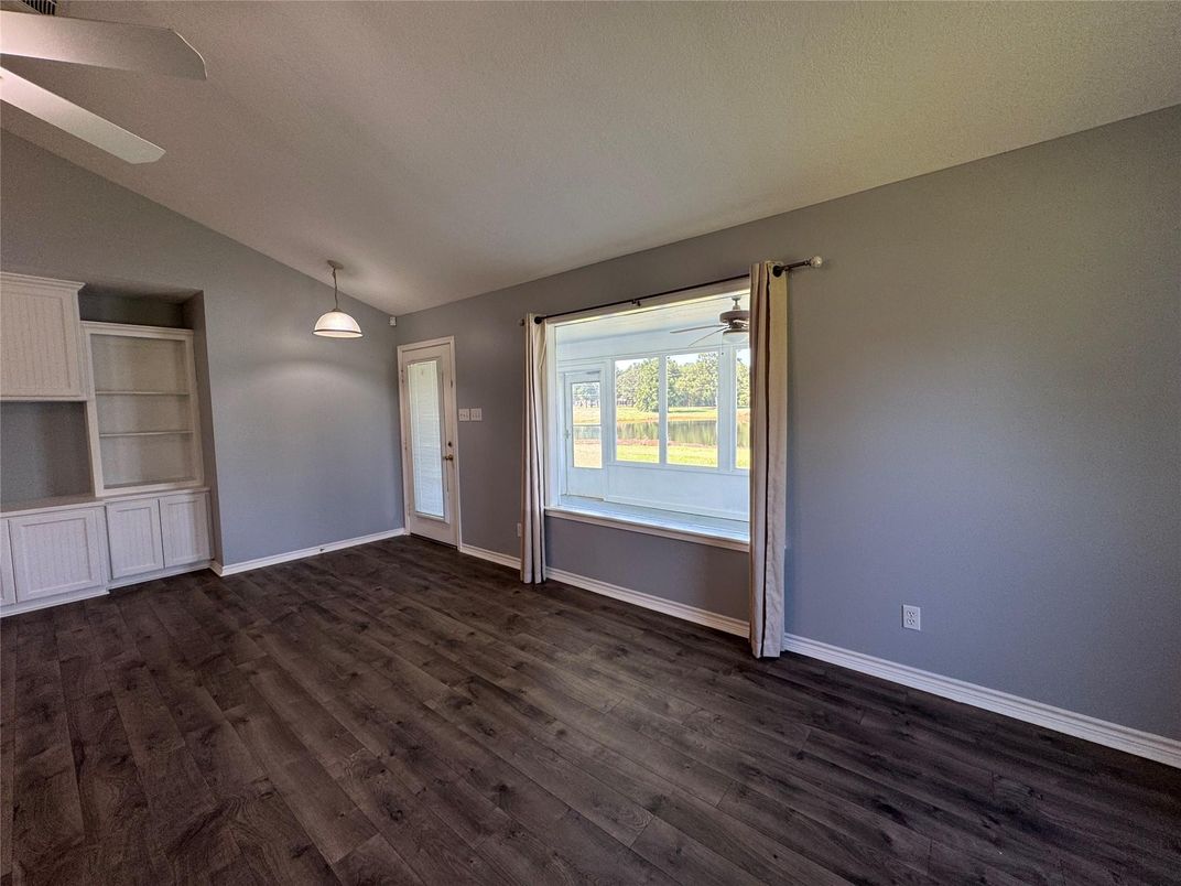 Empty room, Interior, Pendant Lights, Wood Texture Flooring