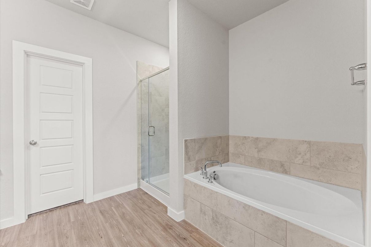 Bathroom, Glass Shower, Interior, Wood Texture Flooring