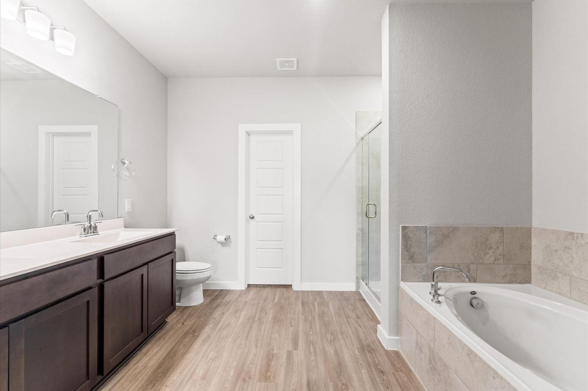 Bathroom, Glass Shower, Interior, Wood Texture Flooring
