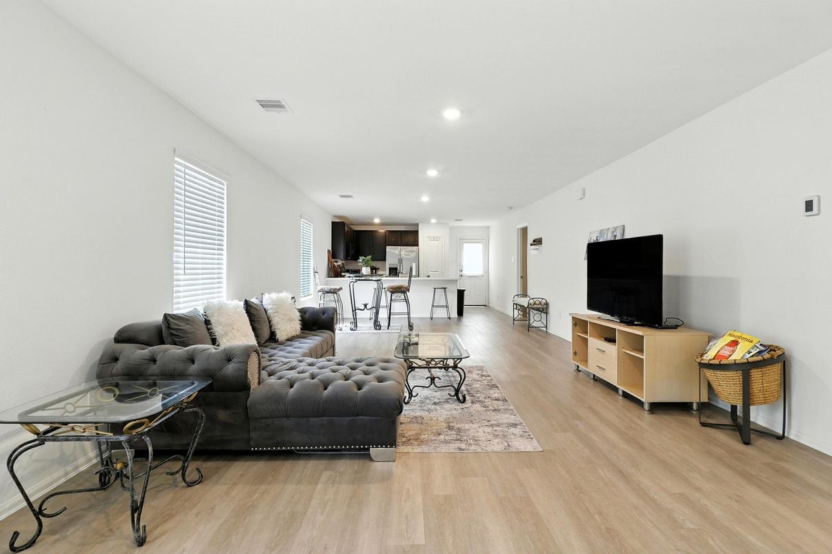 Interior, Kitchen, Living room, Recessed Lighting, Wood Texture Flooring