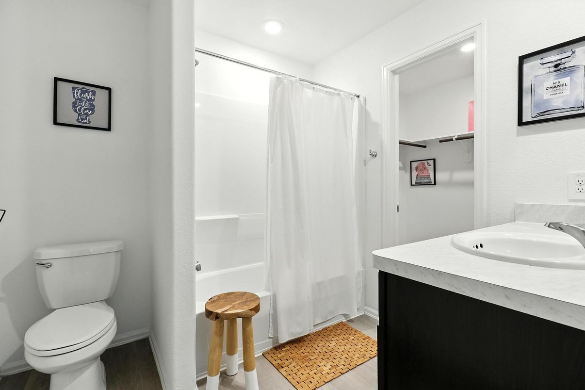 Bathroom, Interior, Recessed Lighting, Wood Texture Flooring