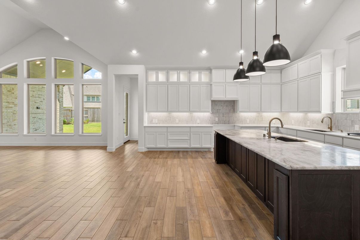 Interior, Kitchen, Pendant Lights, Recessed Lighting, Wood Texture Flooring