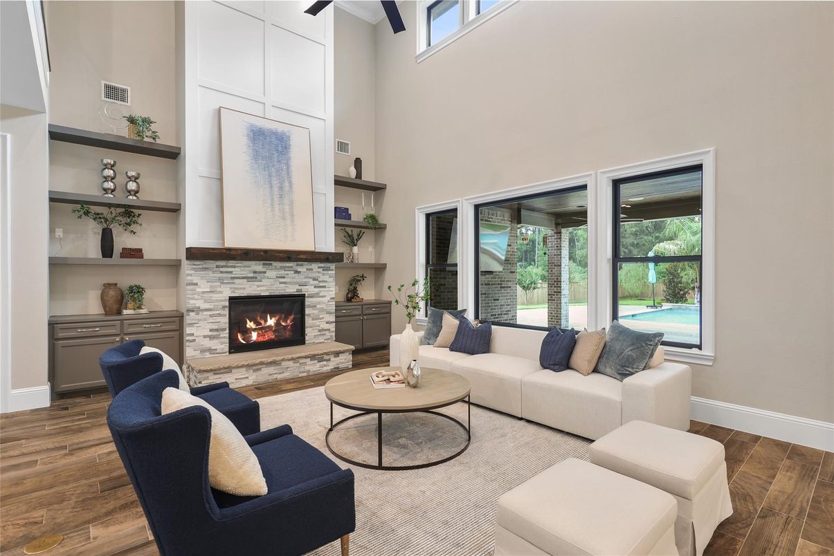 Fireplace, Interior, Living room, Wood Texture Flooring