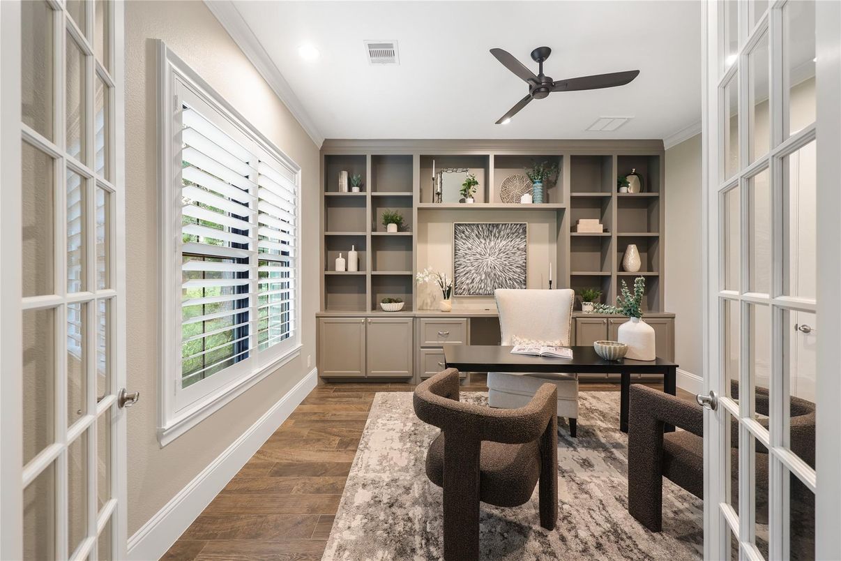 Home Office, Interior, Recessed Lighting, Wood Texture Flooring