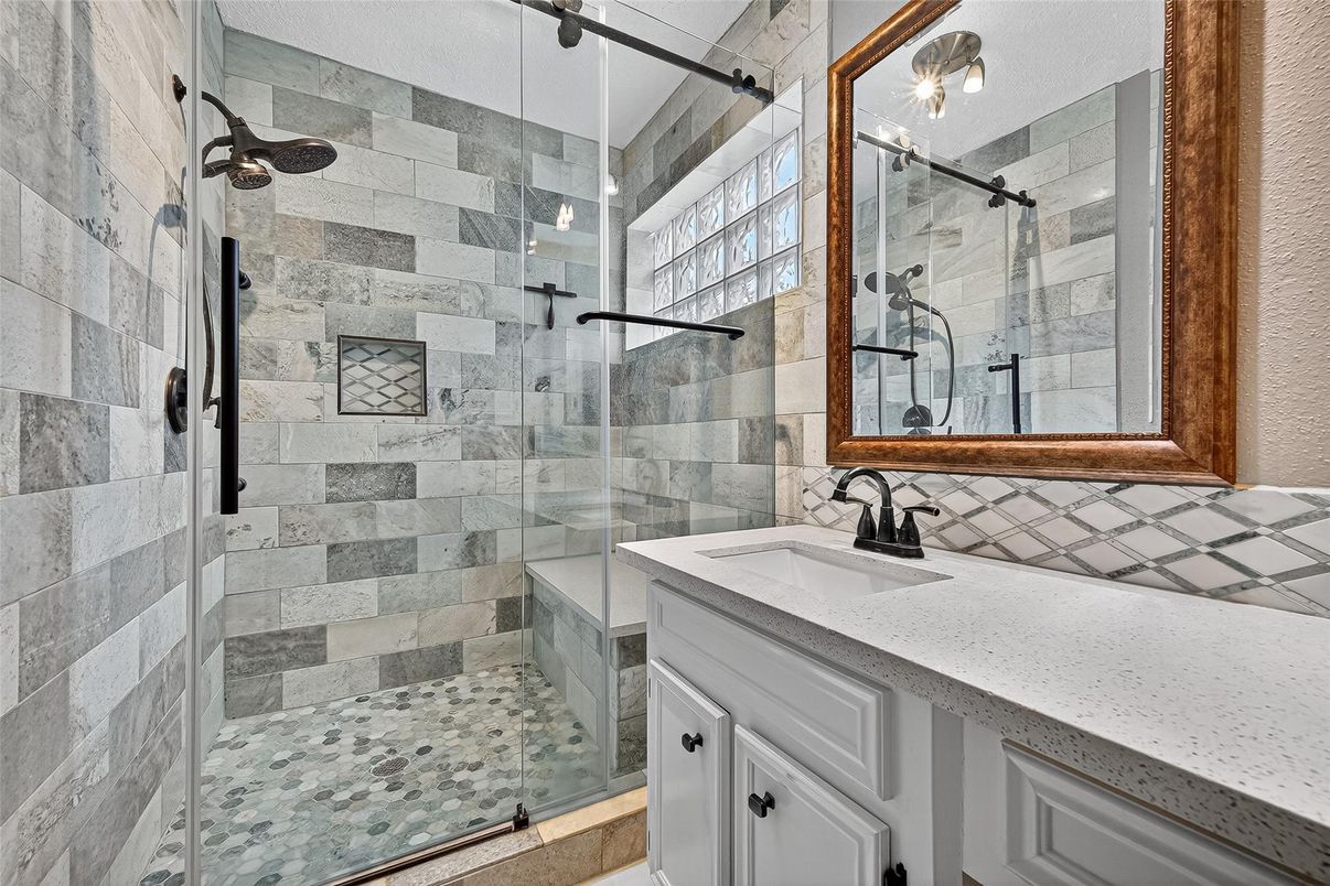 Bathroom, Glass Shower, Interior, Stone Walls