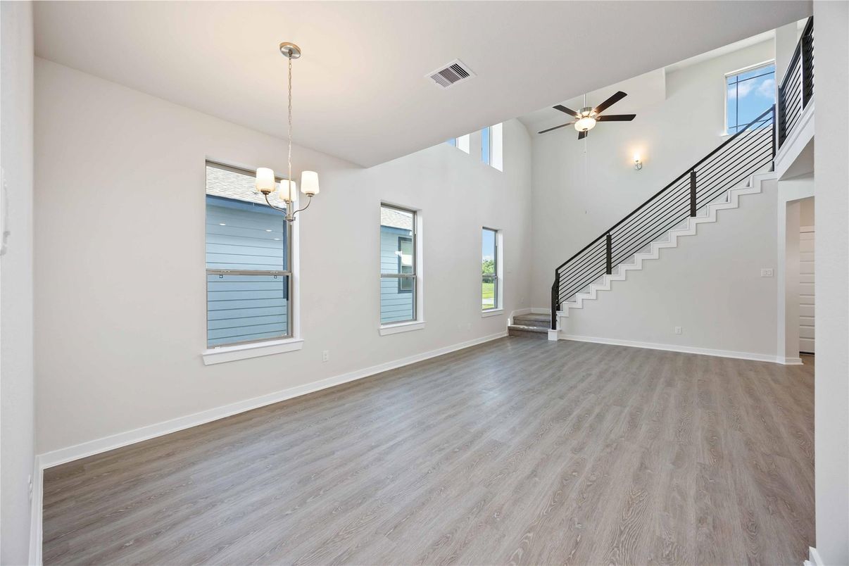 Chandelier, Empty room, Interior, Pendant Lights, Wood Texture Flooring