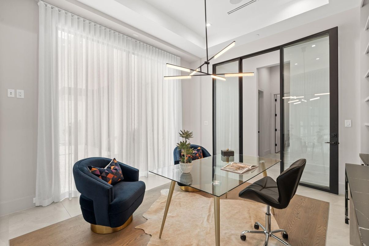 Home Office, Interior, Pendant Lights, Recessed Lighting, Wood Texture Flooring