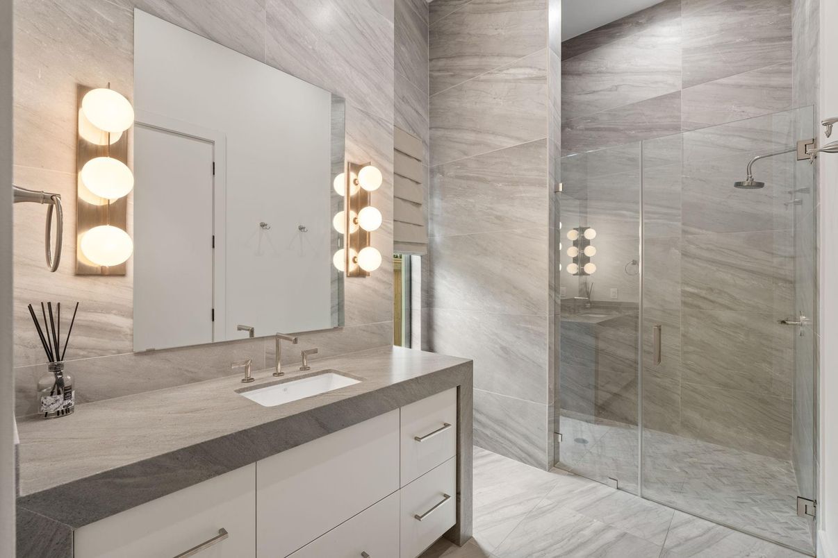 Bathroom, Glass Shower, Interior, Marble, Marble Walls