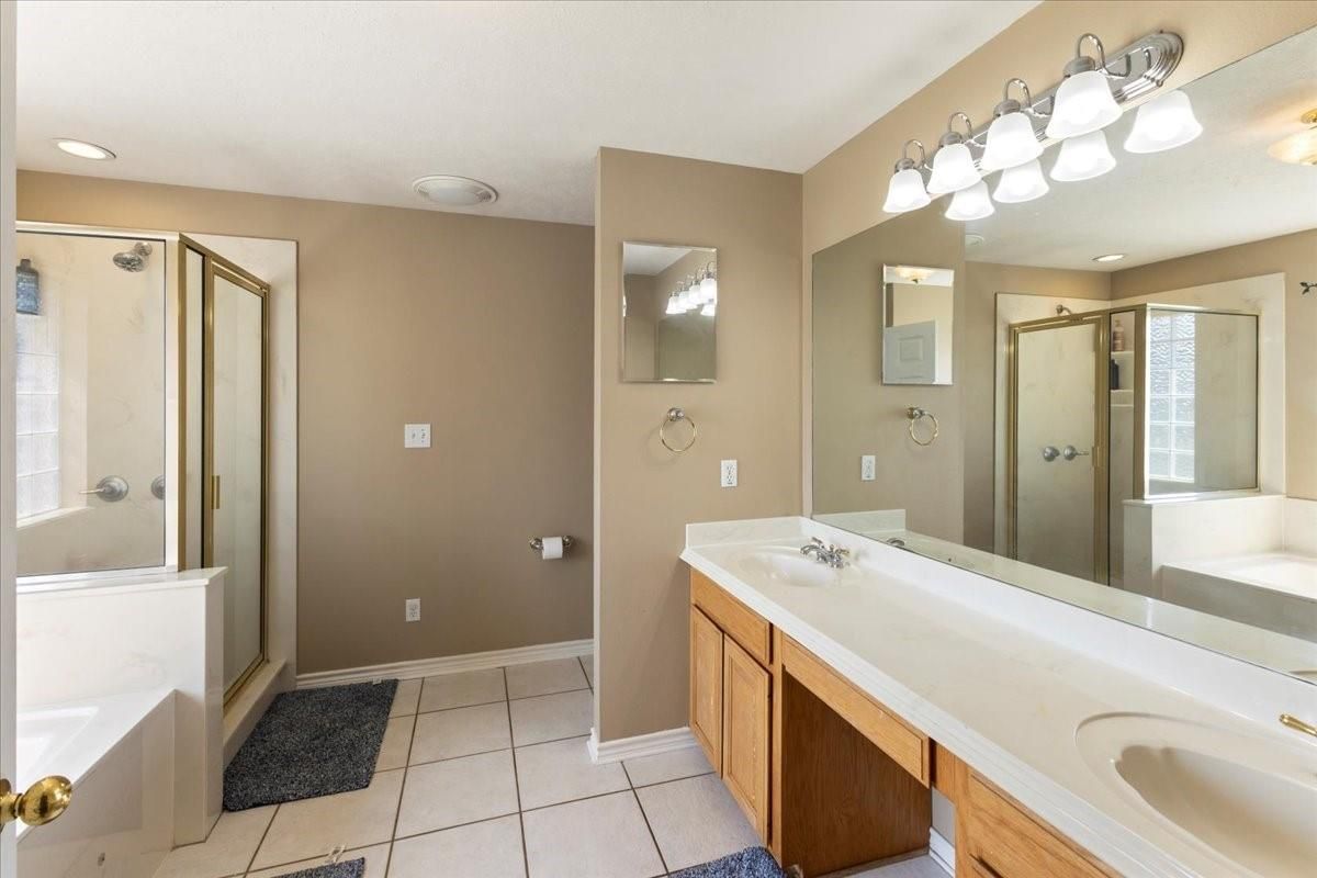 Bathroom, Dual Sink Vanities, Glass Shower, Interior, Recessed Lighting