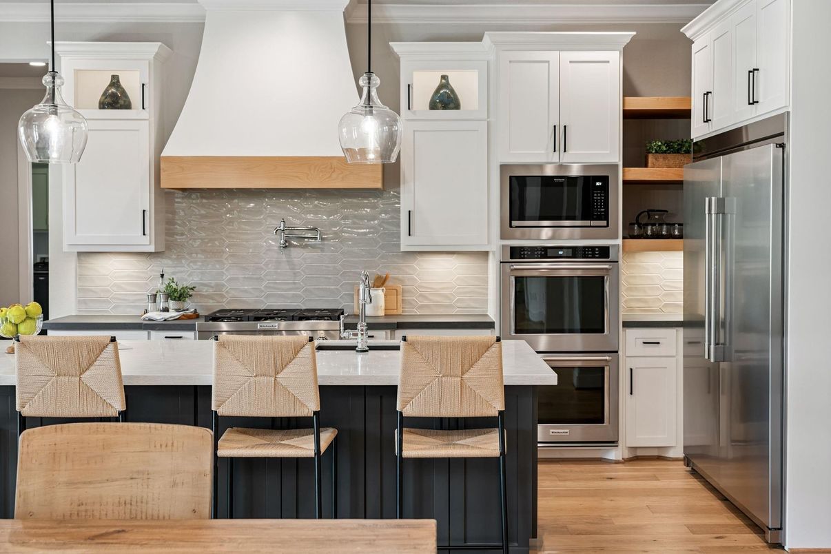 Interior, Kitchen, Pendant Lights, Stainless Steel Appliances, Wood Texture Flooring