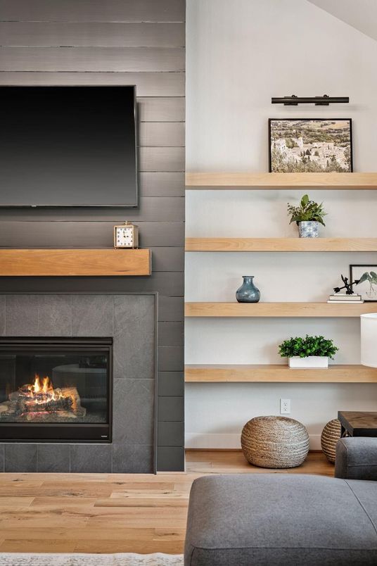Fireplace, Interior, Wood Texture Flooring