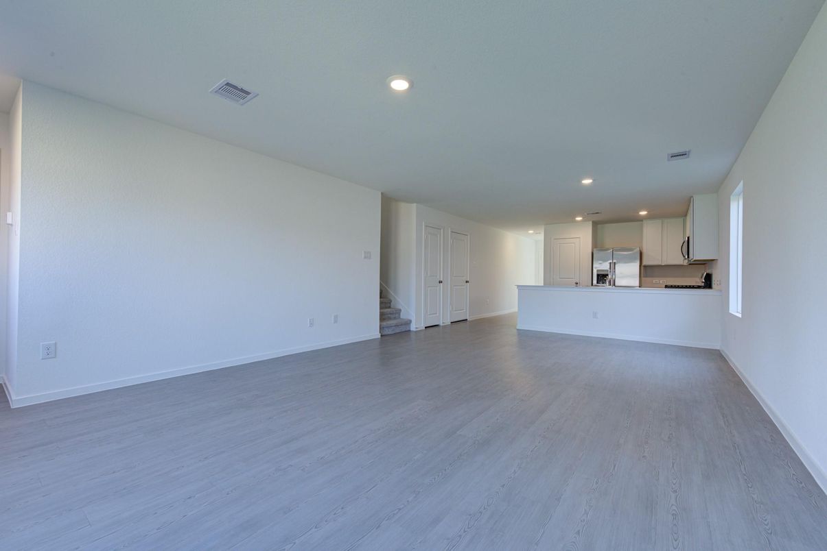 Empty room, Interior, Kitchen, Recessed Lighting, Wood Texture Flooring