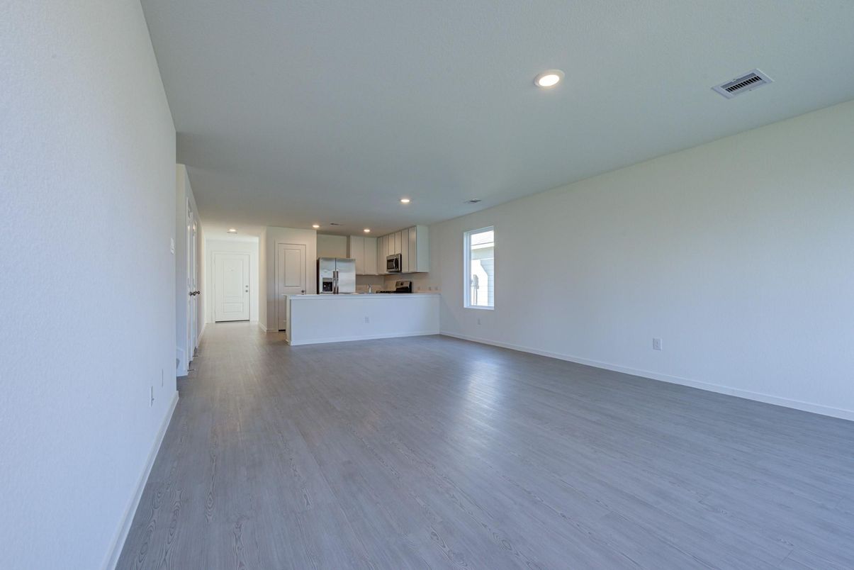 Empty room, Interior, Kitchen, Recessed Lighting, Wood Texture Flooring