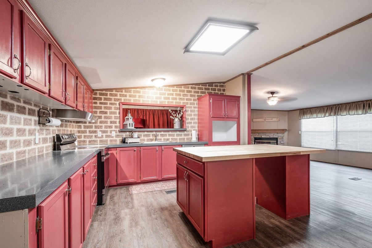 Interior, Kitchen, Stone Walls, Wood Texture Flooring