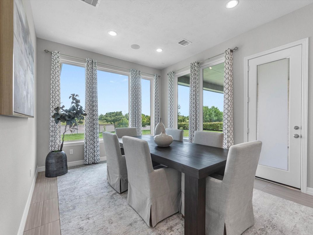 Dining room, Interior, Recessed Lighting, Wood Texture Flooring