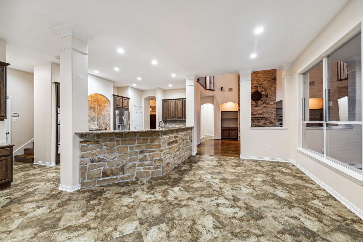 Interior, Kitchen, Recessed Lighting, Wood Texture Flooring