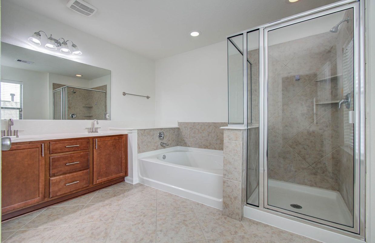Bathroom, Dual Sink Vanities, Glass Shower, Interior, Recessed Lighting