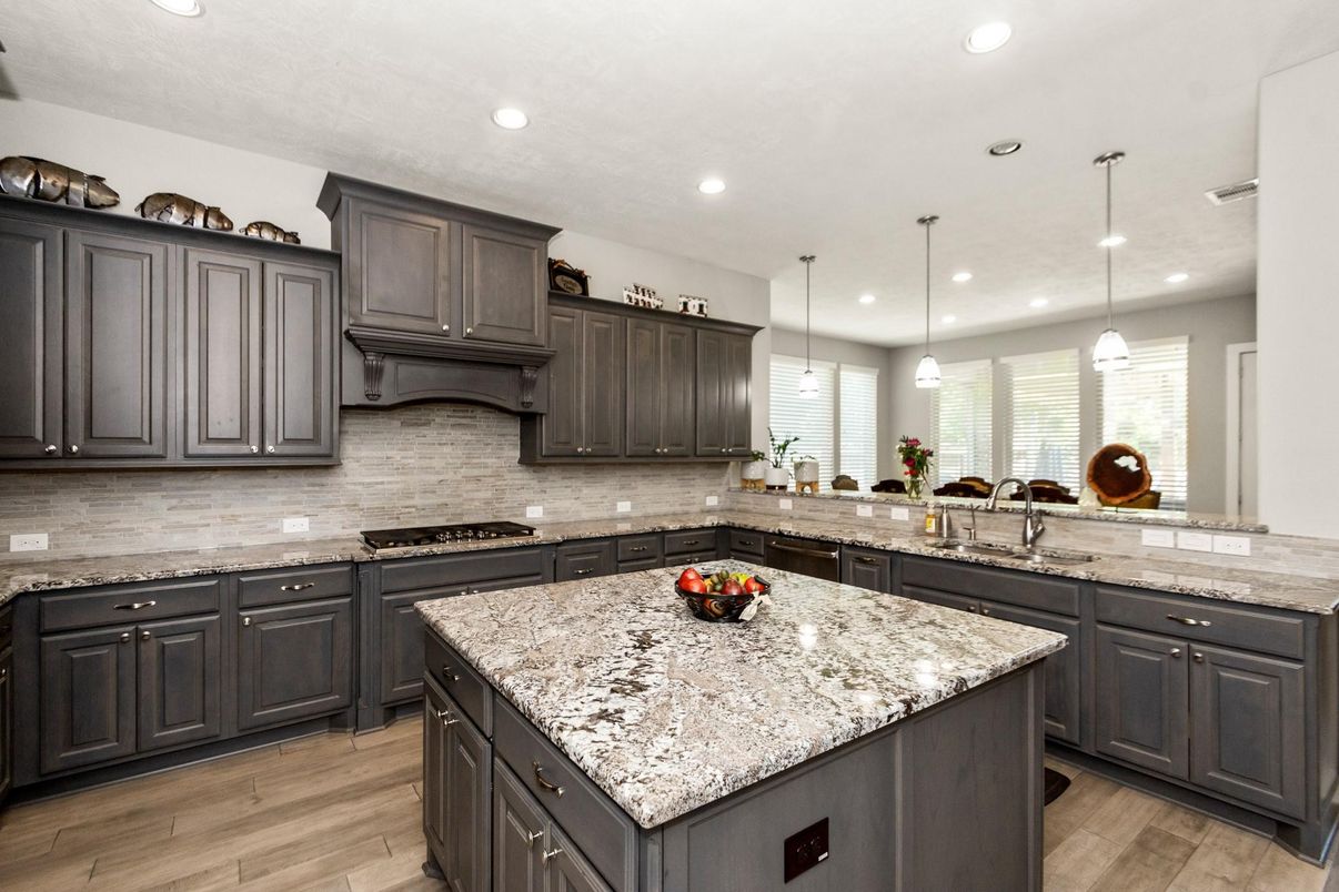 Interior, Kitchen, Pendant Lights, Recessed Lighting, Wood Texture Flooring