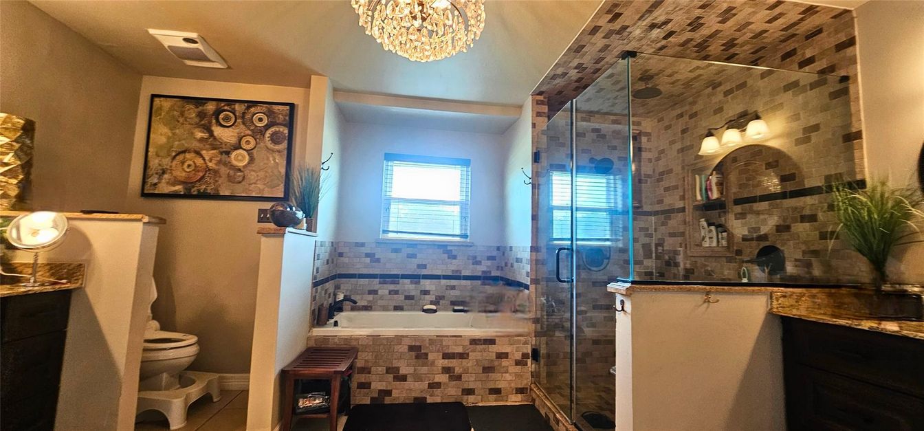 Bathroom, Chandelier, Glass Shower, Interior