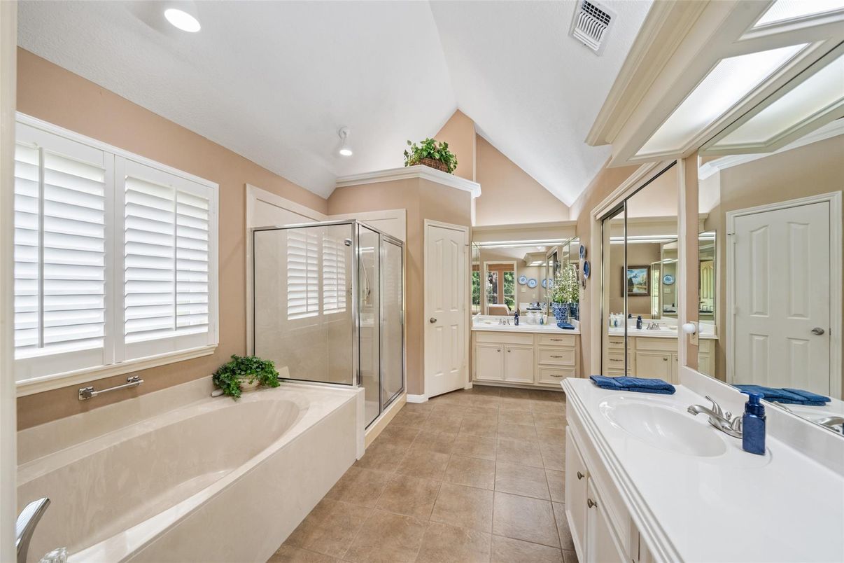 Bathroom, Dual Sink Vanities, Glass Shower, Interior, Recessed Lighting