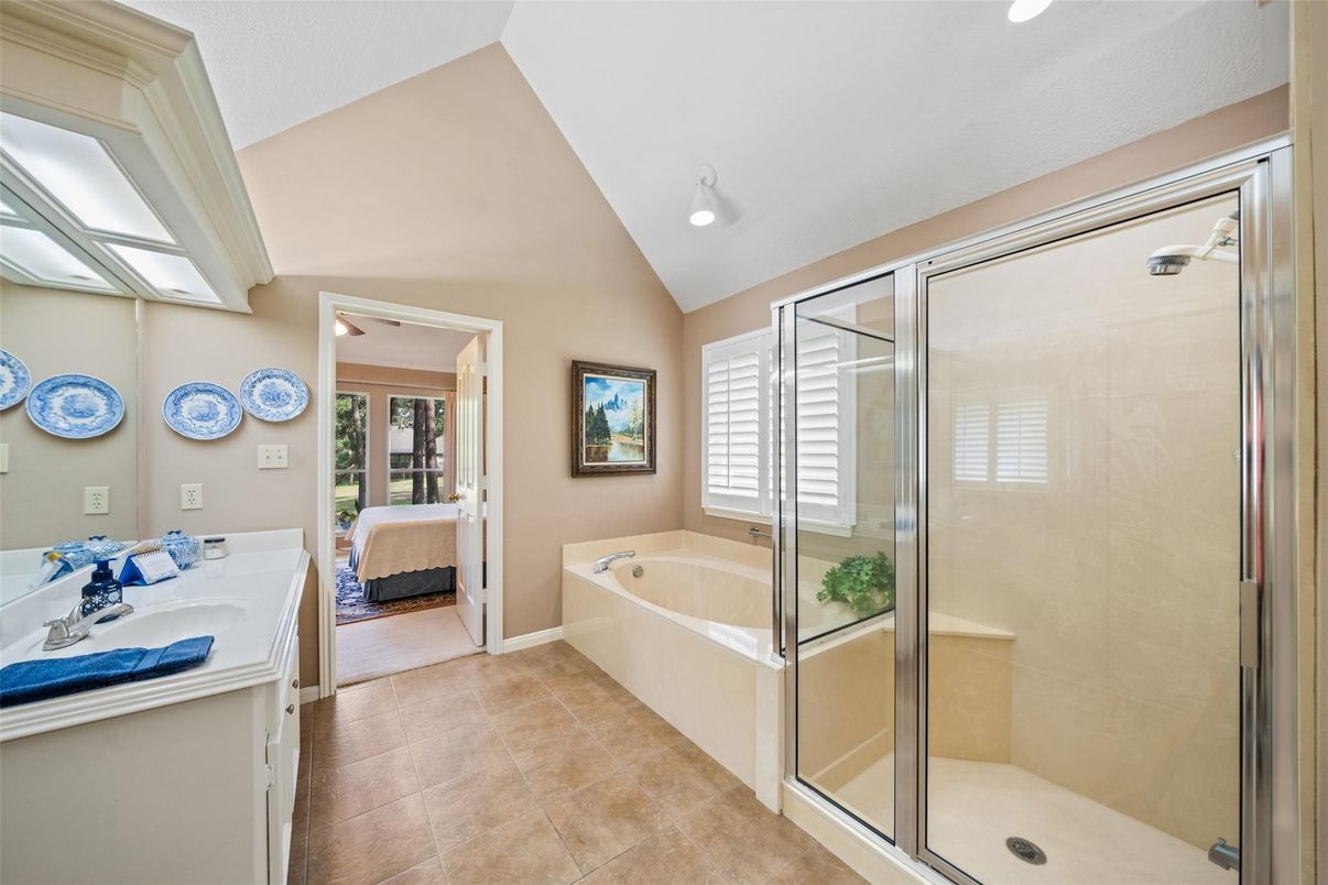 Bathroom, Dual Sink Vanities, Glass Shower, Interior, Recessed Lighting