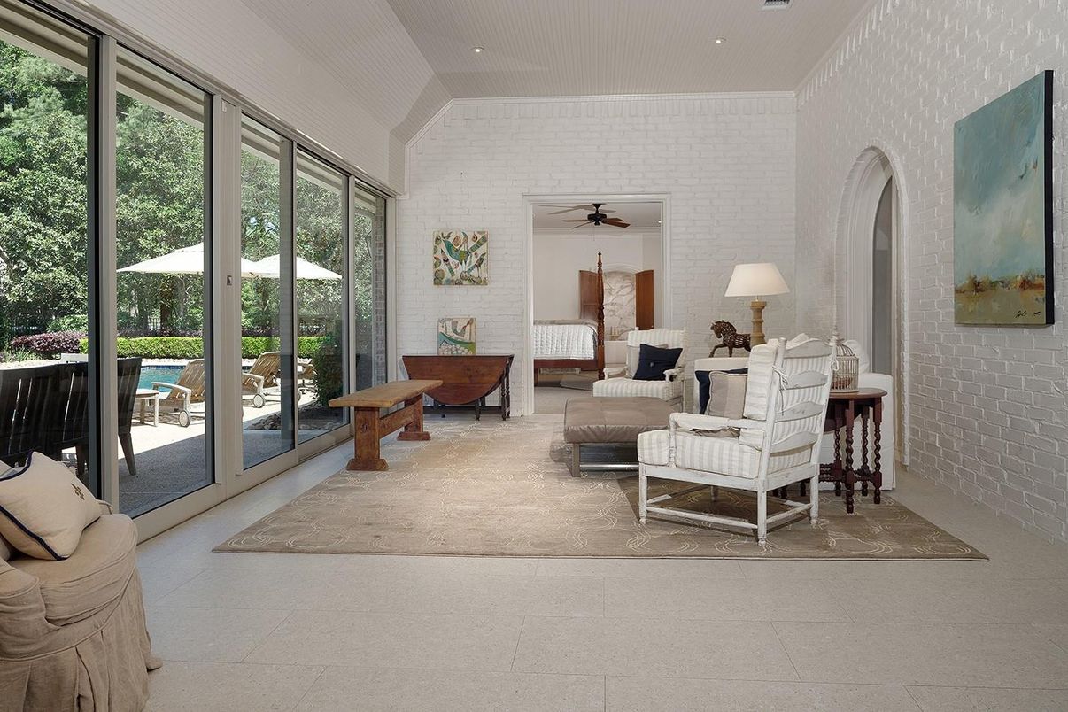 Interior, Living room, Recessed Lighting, Stone Walls