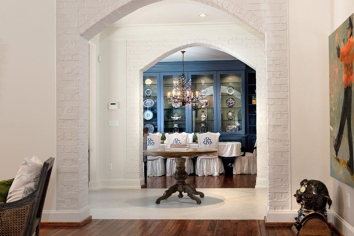 Chandelier, Dining room, Interior, Stone Walls, Wood Texture Flooring