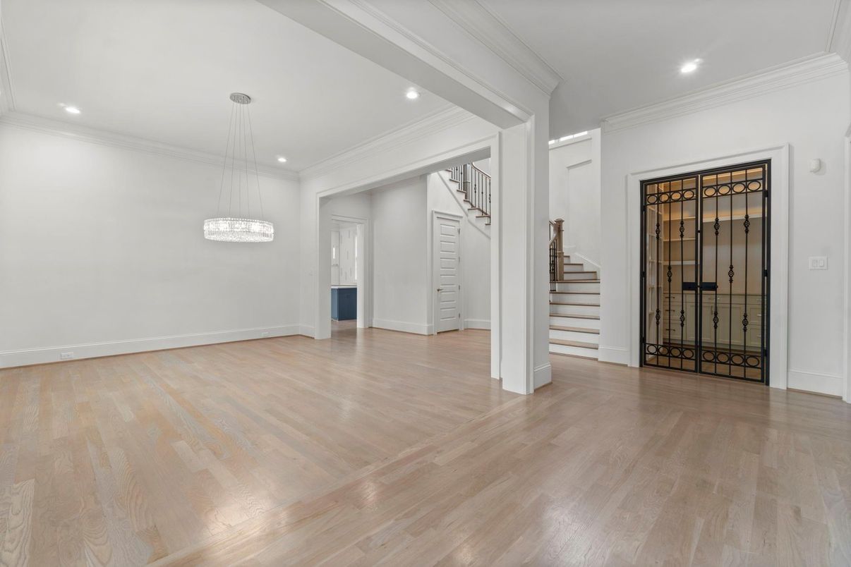 Empty room, Interior, Pendant Lights, Recessed Lighting, Wood Texture Flooring