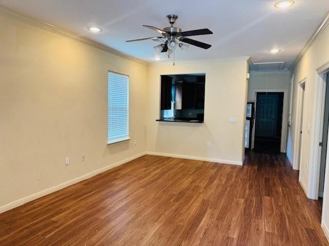 Empty room, Interior, Recessed Lighting, Wood Texture Flooring