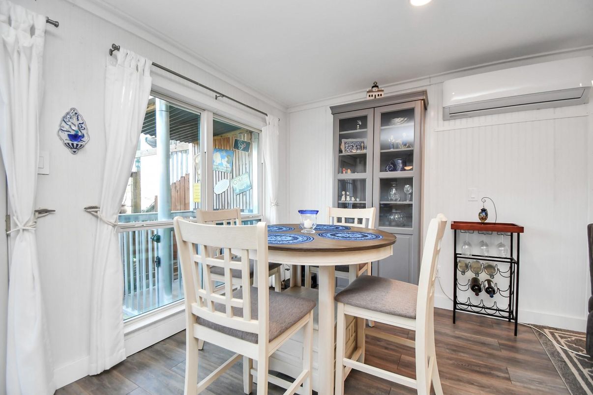 Dining room, Interior, Recessed Lighting, Wood Texture Flooring
