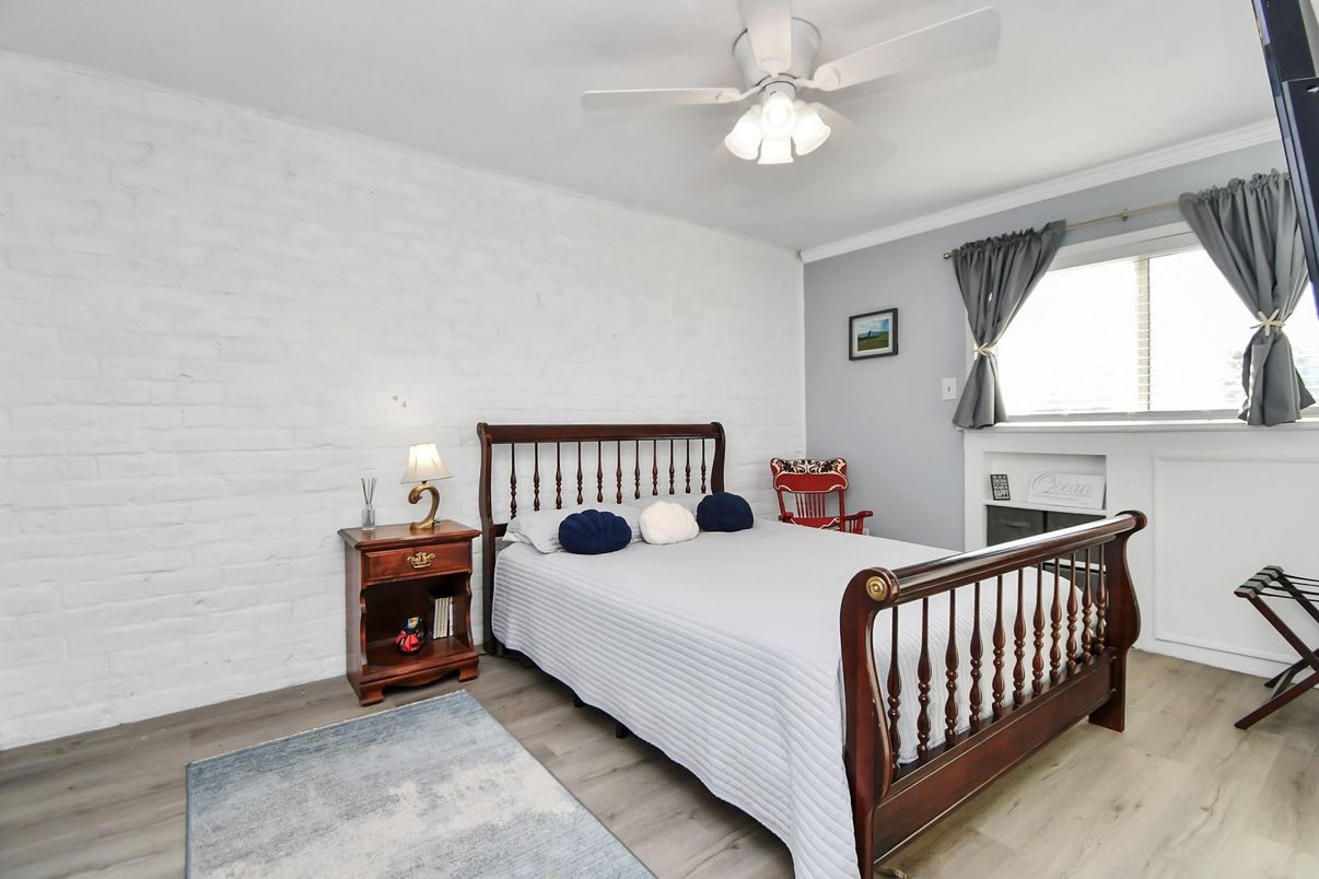 Bedroom, Interior, Stone Walls, Wood Texture Flooring