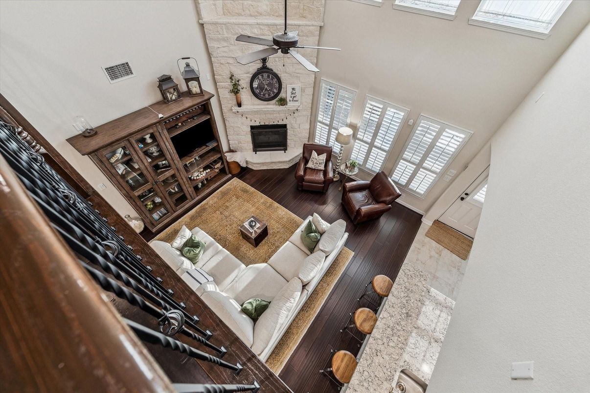 Fireplace, Interior, Living room, Stone Walls, Wood Texture Flooring