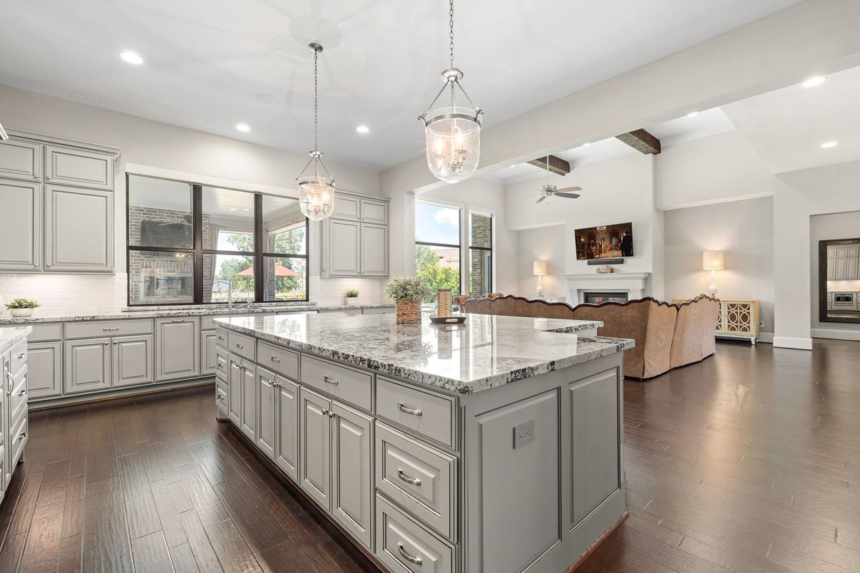 Interior, Kitchen, Living room, Pendant Lights, Recessed Lighting, Stainless Steel Appliances, Wooden Beams, Wood Texture Flooring