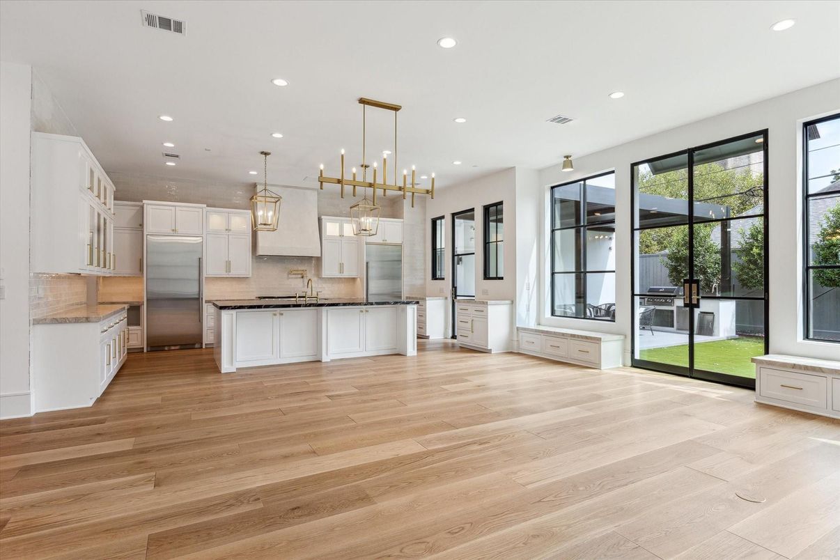 Interior, Kitchen, Pendant Lights, Recessed Lighting, Wood Texture Flooring