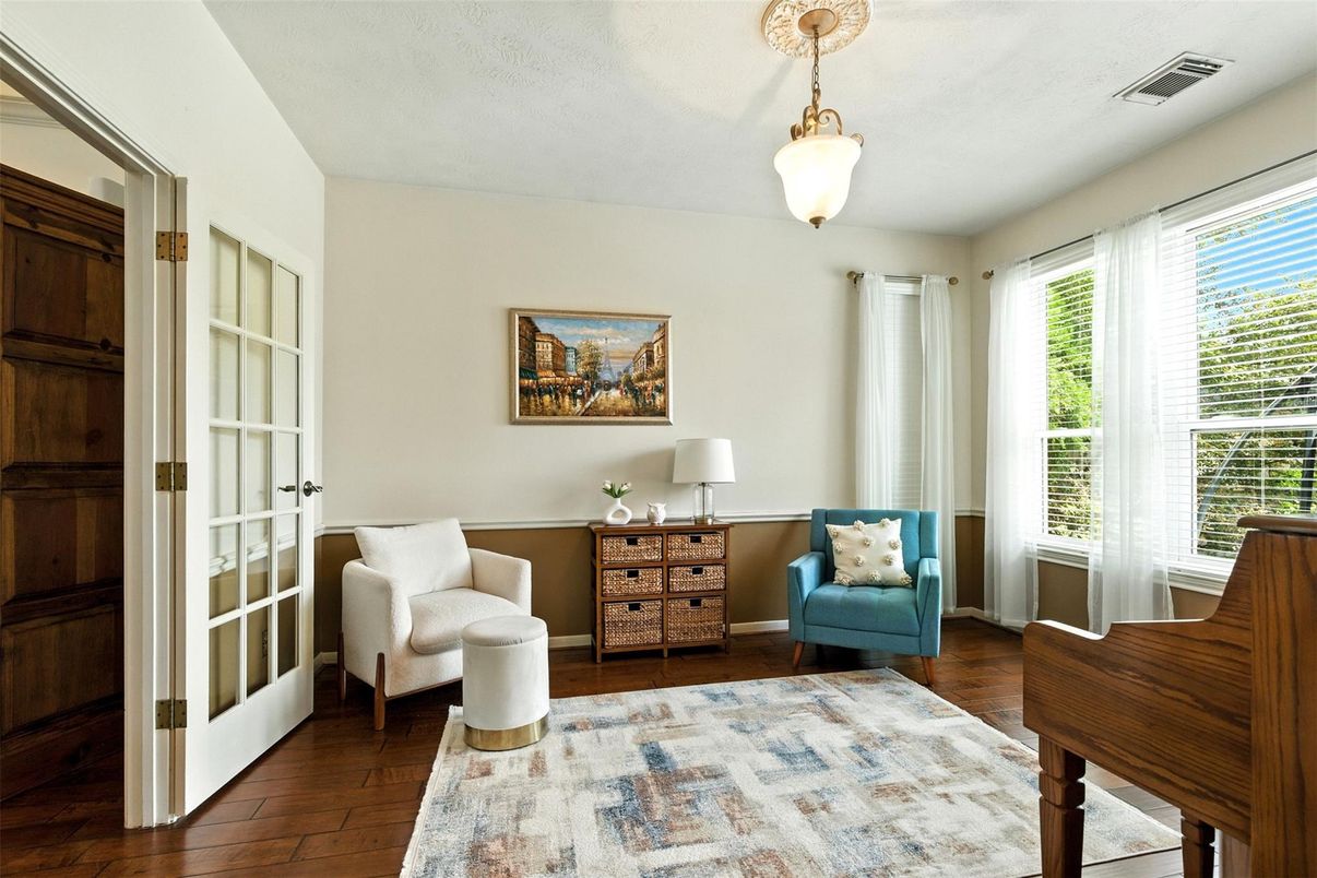 Interior, Pendant Lights, Piano, Wood Texture Flooring