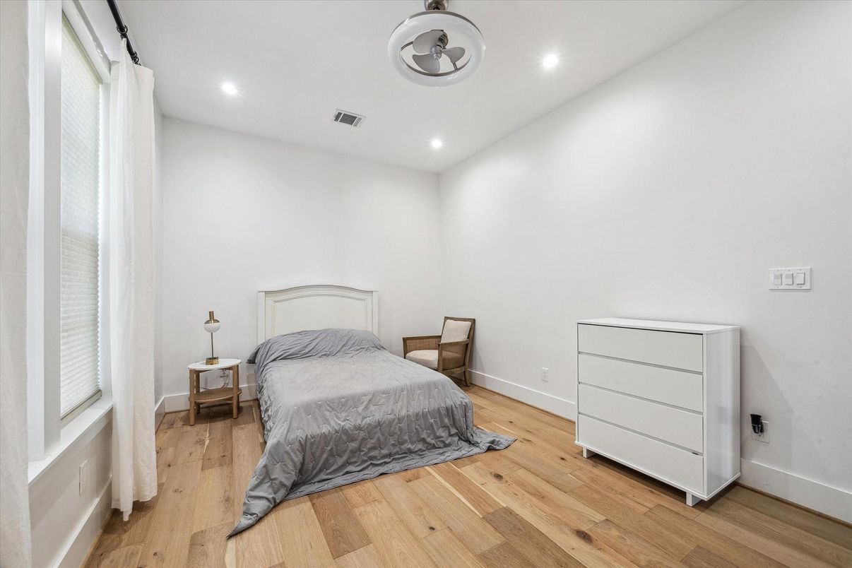 Bedroom, Interior, Recessed Lighting, Wood Texture Flooring