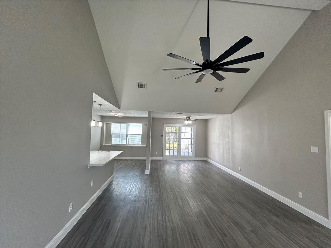 Empty room, Interior, Pendant Lights, Wood Texture Flooring
