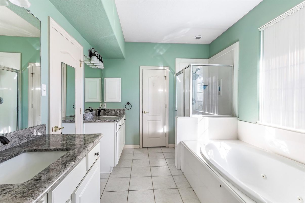Bathroom, Dual Sink Vanities, Glass Shower, Interior