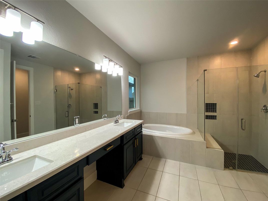Bathroom, Dual Sink Vanities, Glass Shower, Interior, Recessed Lighting