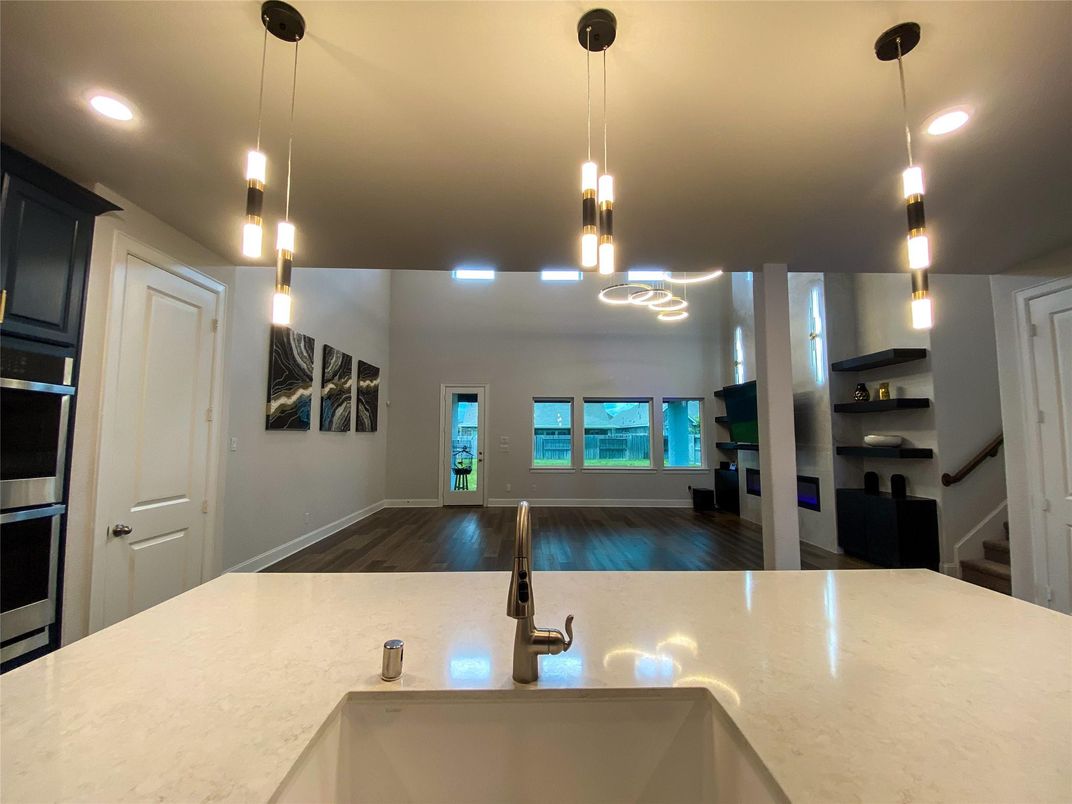 Interior, Kitchen, Pendant Lights, Recessed Lighting, Wood Texture Flooring
