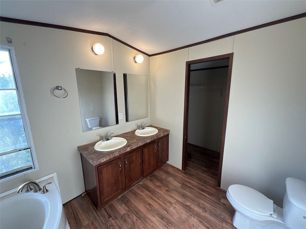 Bathroom, Dual Sink Vanities, Interior, Wood Texture Flooring