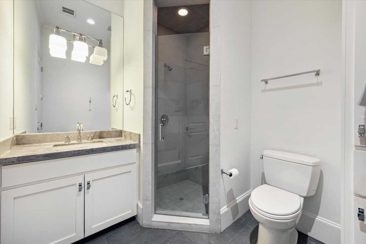 Bathroom, Glass Shower, Interior, Recessed Lighting