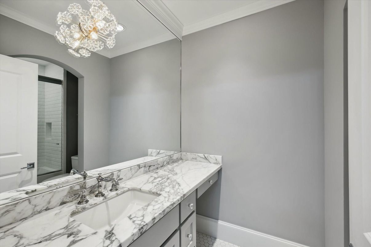 Bathroom, Chandelier, Interior, Recessed Lighting