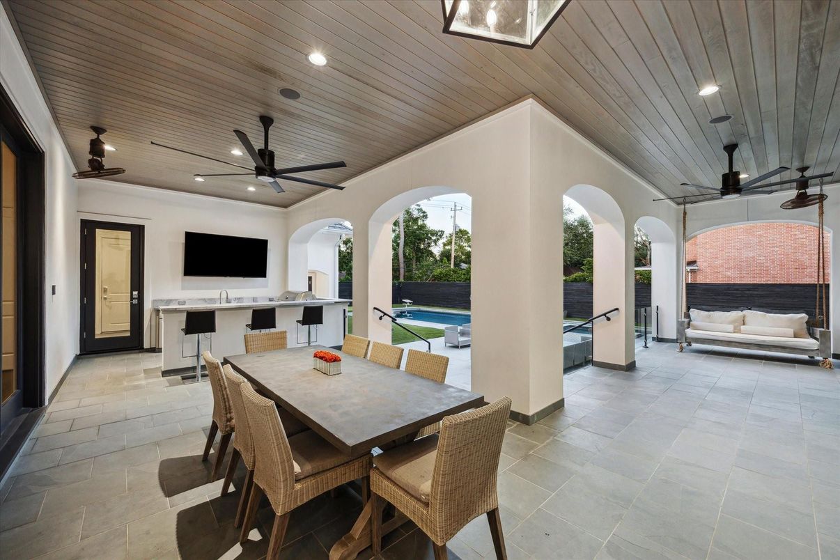 Exterior, Interior, Pool, Recessed Lighting, Wooden Ceilings