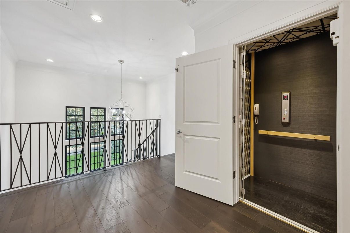 Elevator, Interior, Pendant Lights, Recessed Lighting, Wood Texture Flooring