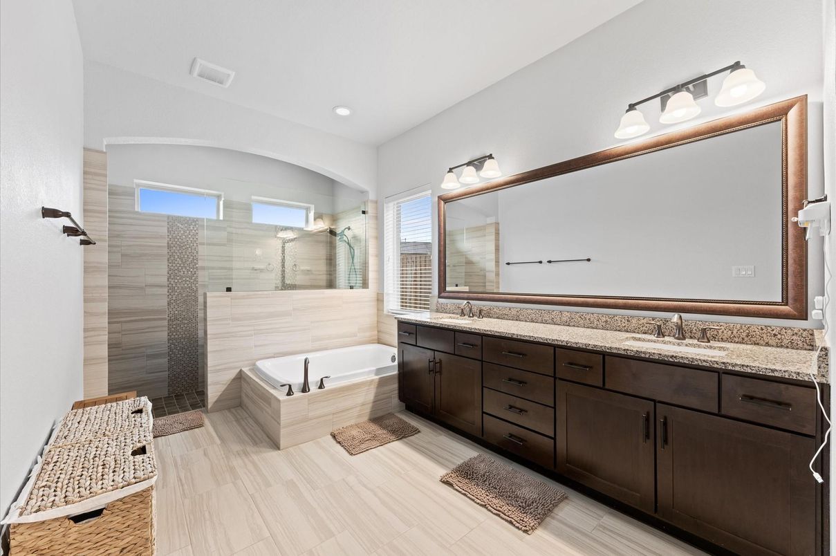 Bathroom, Dual Sink Vanities, Glass Shower, Interior, Recessed Lighting
