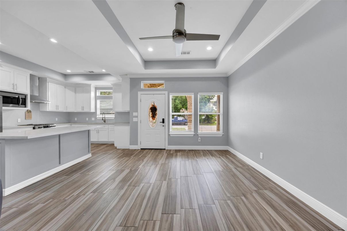 Interior, Kitchen, Recessed Lighting, Wood Texture Flooring